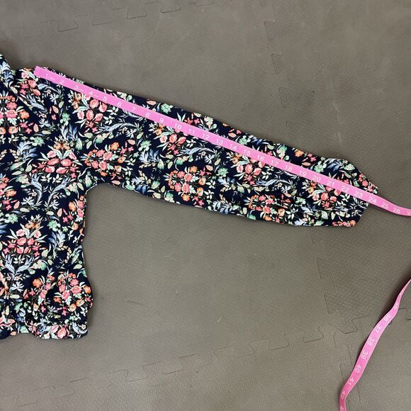 NWT Ann Taylor Loft Navy Flower Print Peasant Top Sz M White Elastic Waistband - Picture 10 of 10